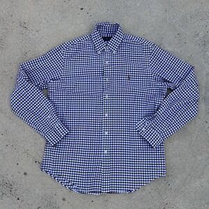 Polo Ralph Lauren Shirt Mens Blue Gingham Button Down Green Pony Dress Shirt M